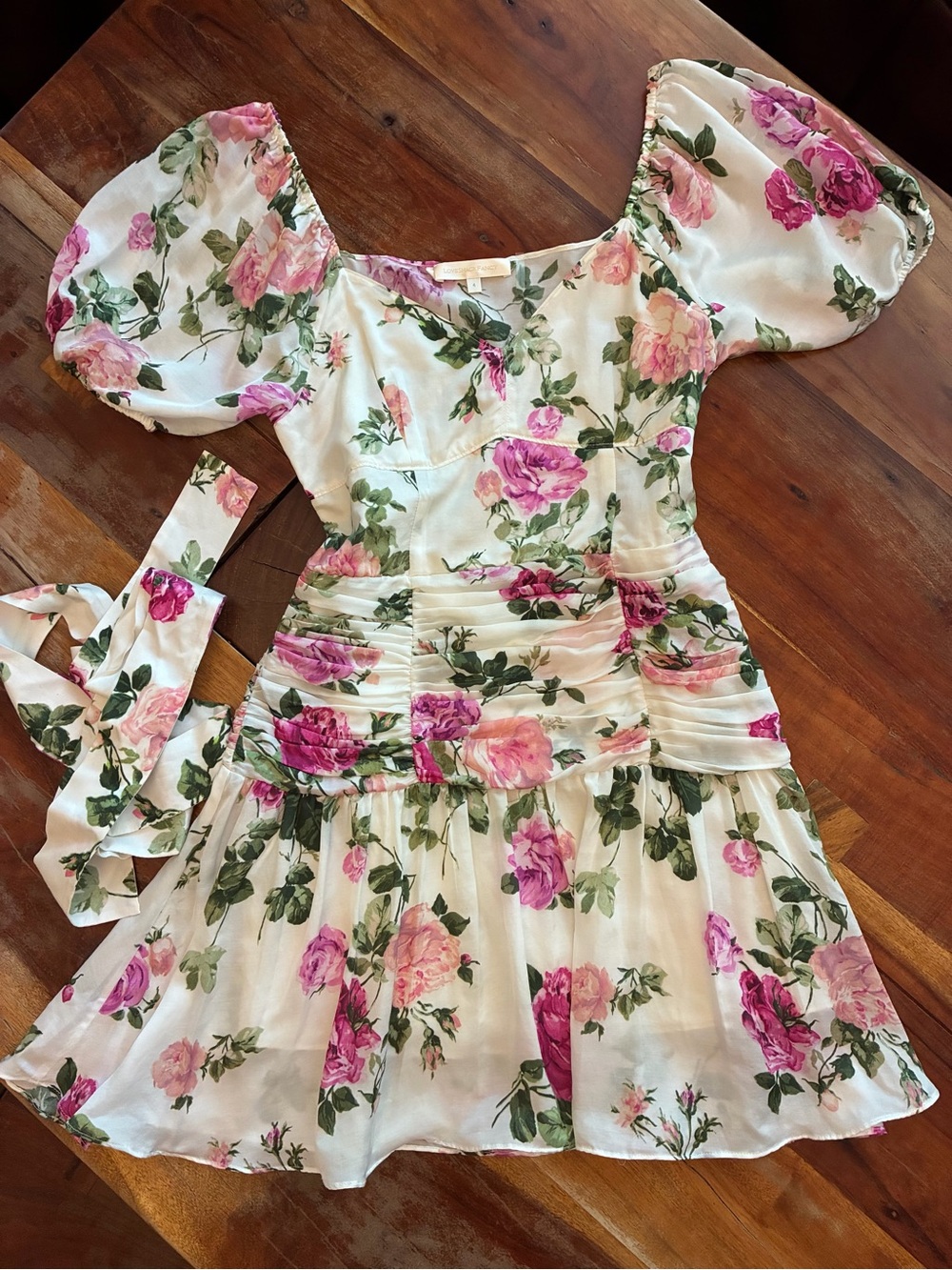 Loveshackfancy Mini Dress with Pink Roses